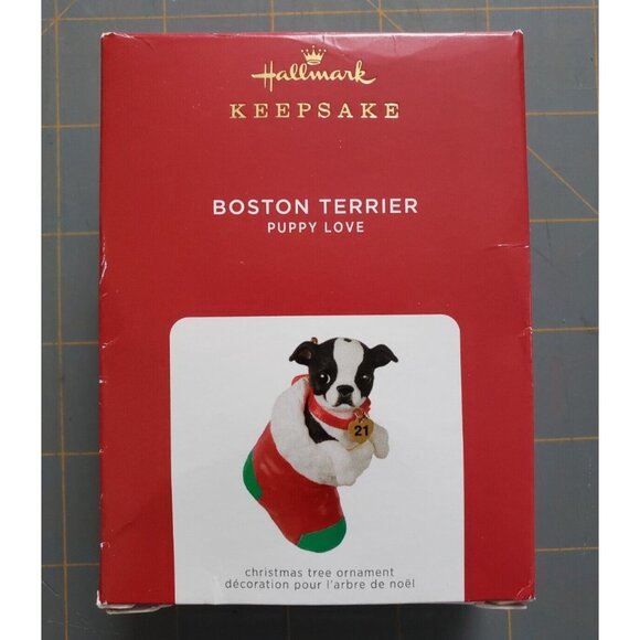 Hallmark Keepsake 2021 Puppy Love Boston Terrier Dog Ornament # 31 QXR9002 - Picture 5 of 9